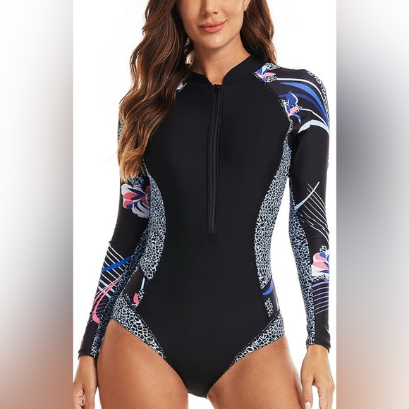 LafyKoly Women's One Piece Long Sleeve Rash Guard UV Protection - Picture 1 of 4